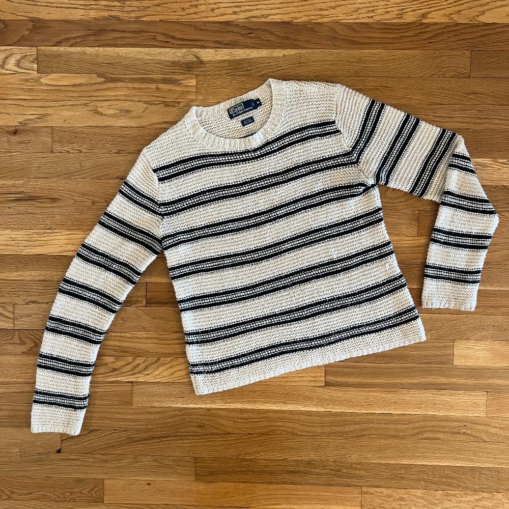 Archive Silk-Linen Ralph Lauren Cream and Black Striped Sweater (Flaws)